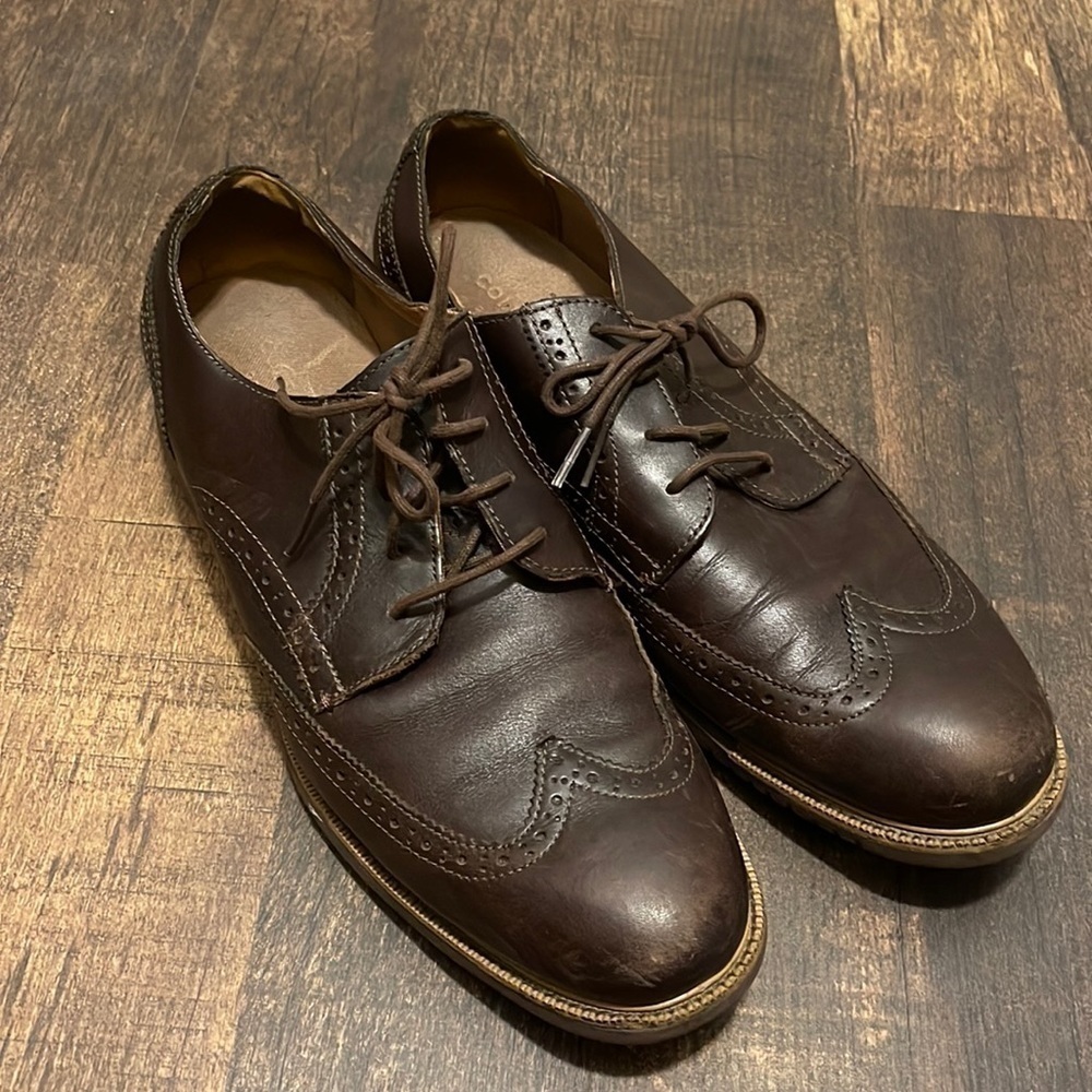 Cole Haan Grand OS Brown Leather Wingtip Shoes Size 12